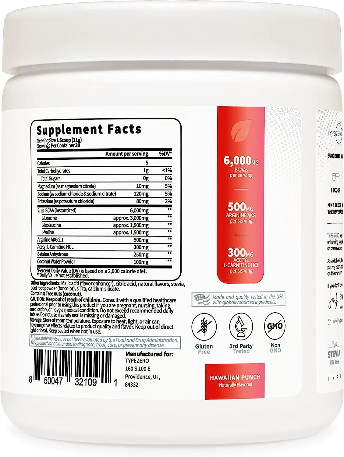 Ultra Clean Vegan BCAA Powder + Electrolytes (Hawaiian Punch | 6G) 2:1:1 Sugar-Free/No Sucralose Bcaas Amino Acids Supplement for Women/Men - Best BCAA Vegan Amino Acids after Post Workout R