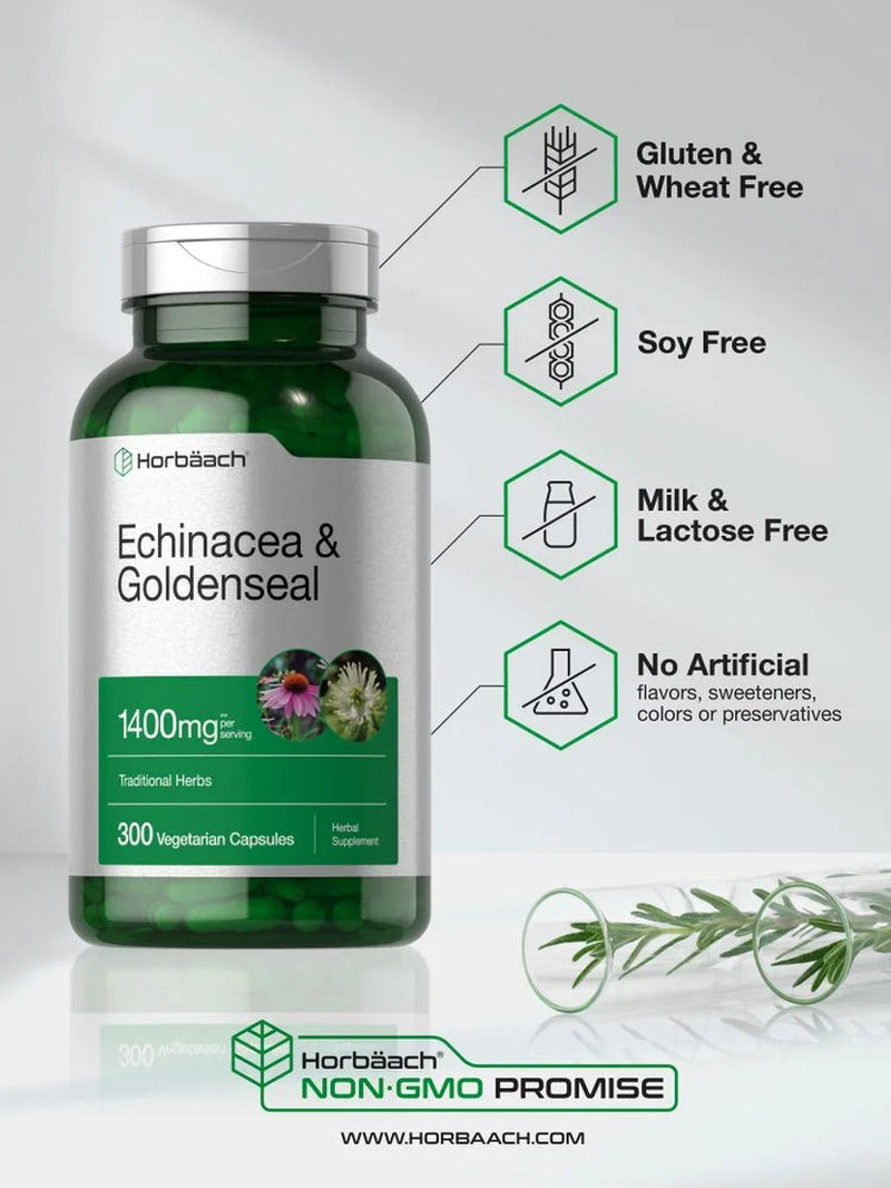 Echinacea Goldenseal Extract | 1400Mg | 300 Vegetarian Capsules | by
