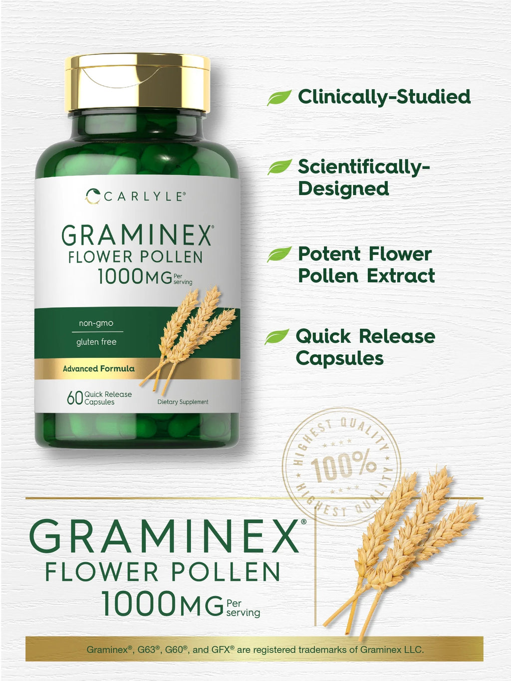 Graminex Flower Pollen Extract | 1000 Mg | 60 Capsules | by