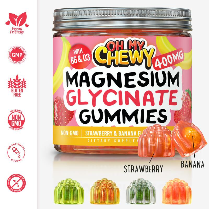 Center-Filled Magnesium Glycinate Gummies 400Mg – High-Absorption for Sleep & Muscle Recovery – Vegan, Pectin-Based, Non-Gmo Healthcare Dietary