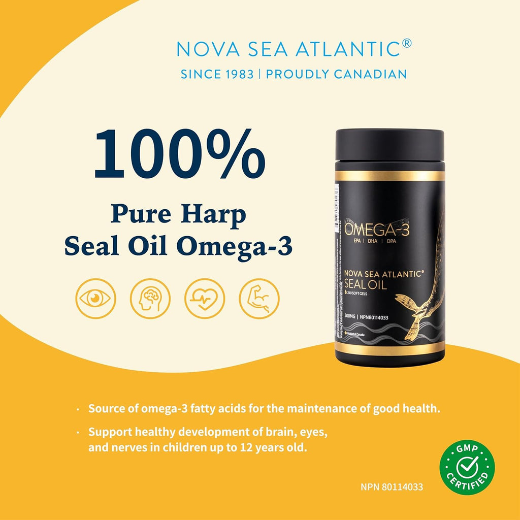 Easy to Swallow Harp Seal Oil Omega 3 6 9 by ® | Made in Canada | Rich Source of EPA, DHA, & DPA for Good Health | Chemical-Free, Non-Gmo | 500Mg - 240 Softgels