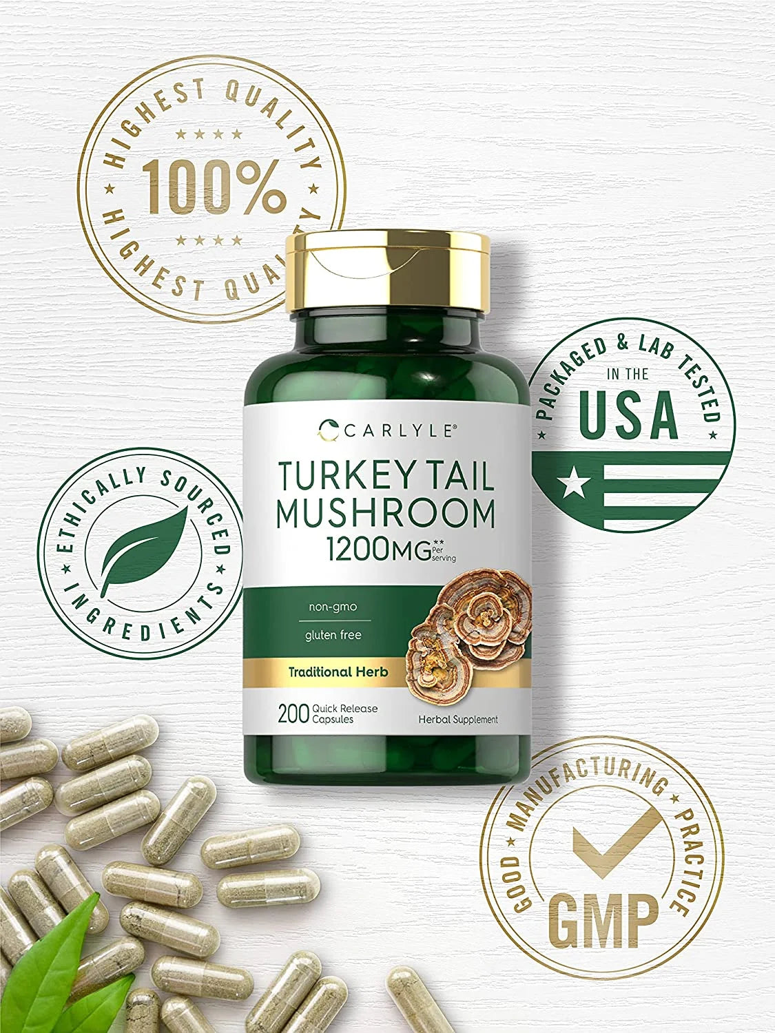 Turkey Tail Mushroom Extract | 1200Mg | 200 Capsules | by