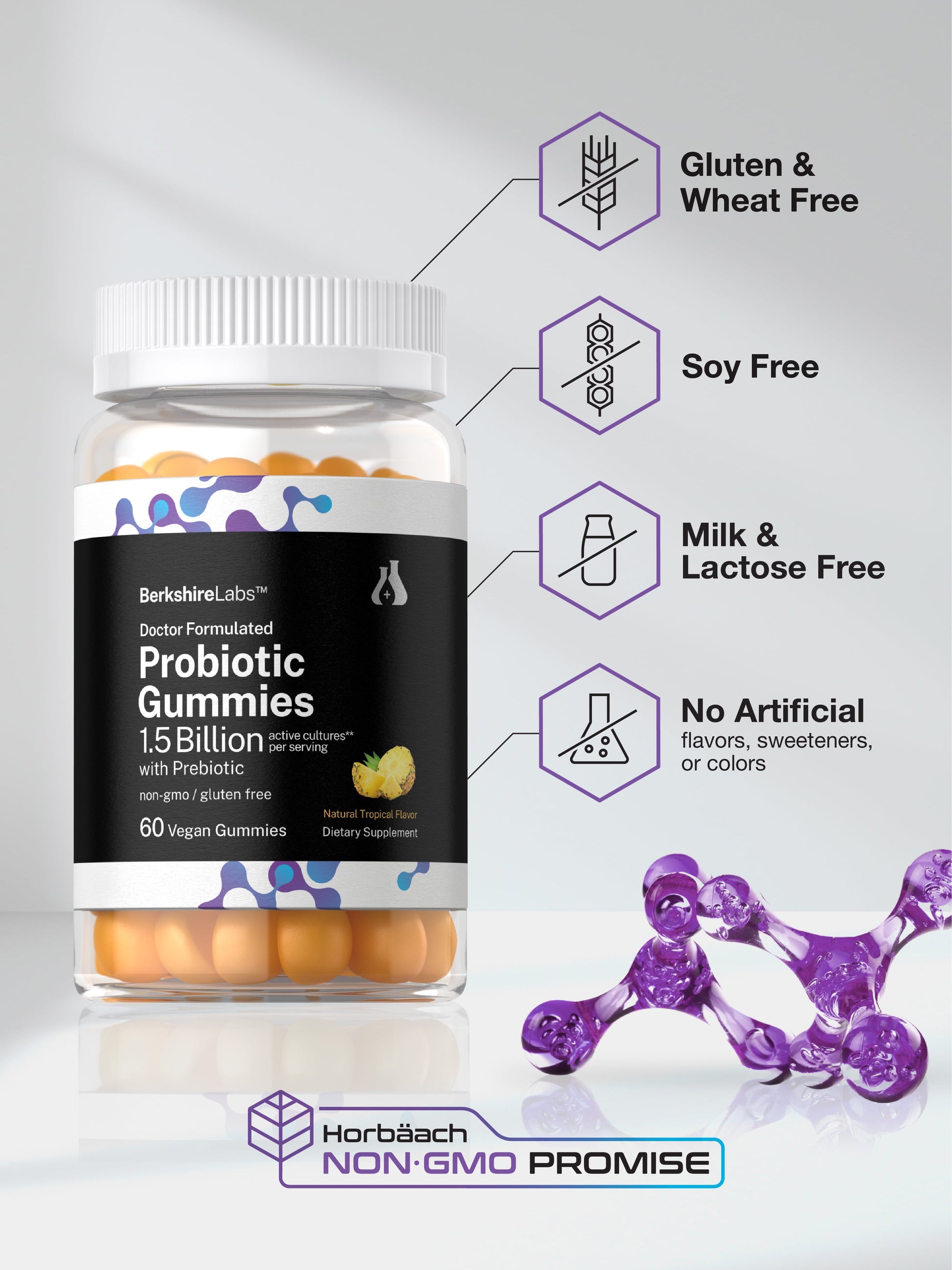 Probiotic Gummies | 60 Count | for Women and Men | Tropical Flavor | by