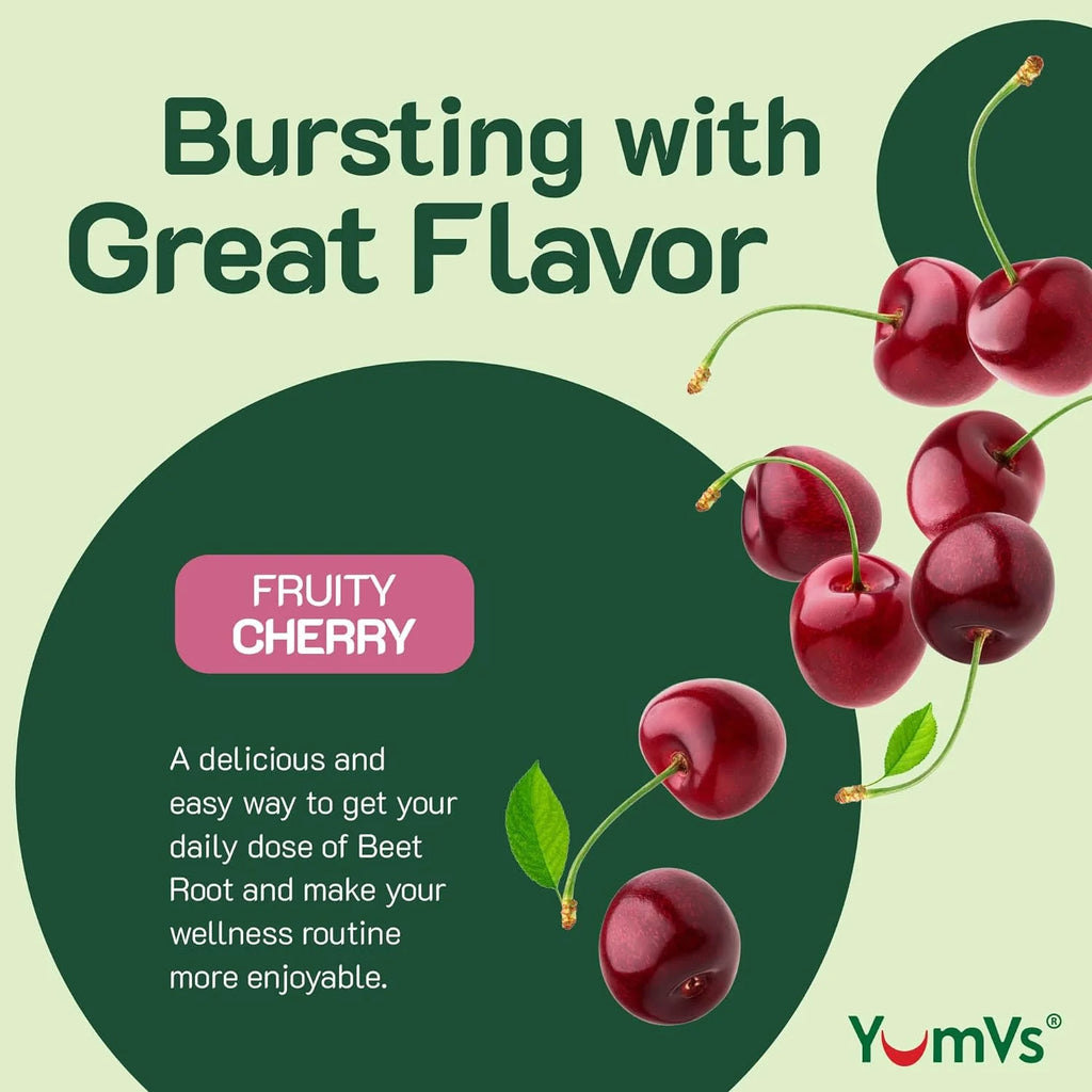 Yum-V’S Beet Root Gummies with Tart Cherry Extract for Blood Circulation and Antioxidant Support, Berry Flavor 60 Count