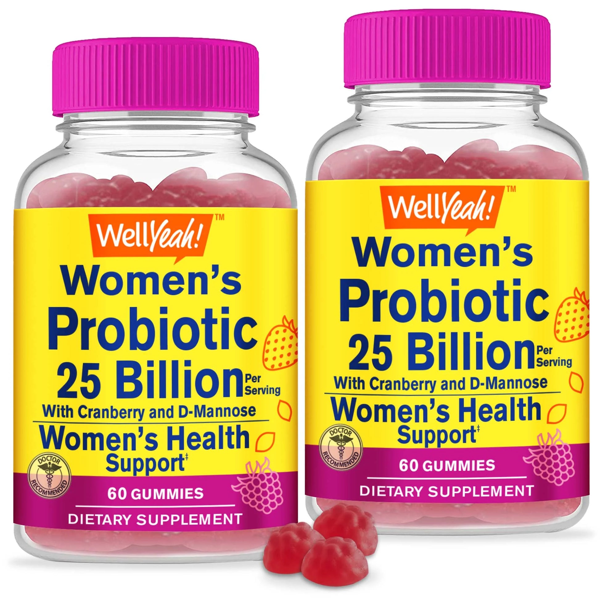 25 Billion Probiotics for Women Cranberry and D-Mannose Gummies (2 Pack) - Vaginal and Gut Health, Digestive Support, and Feminine Health - Womens Probiotic with 12 Strains - 60 Gummies