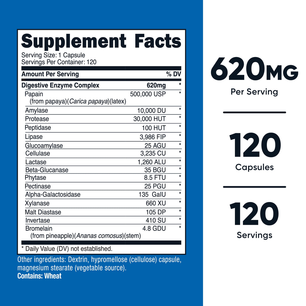 Digestive Enzymes 620Mg, 120 Vegetarian Capsules - (Unisex) Supplement