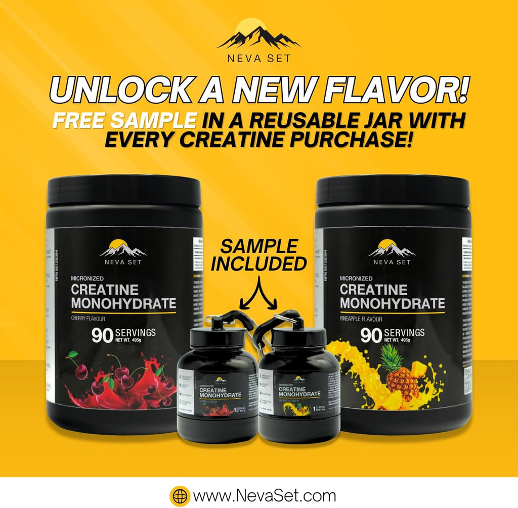 Nevaset Creatine Monohydrate, 3-Month Supply of 5000Mg Pineapple Flavor  Creatine Monohydrate! Creatine Supplement for Muscle Growth, Increased Strength, Enhanced Energy Output, Improved Athletic Performance, and Cognitive Health. 495G / 90 Servings.