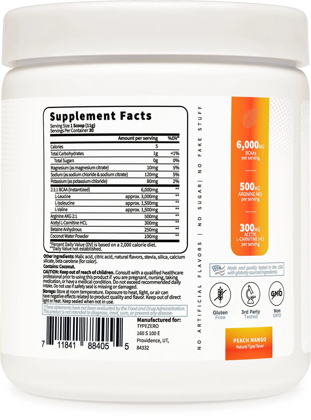 Clean Vegan BCAA Powder + Electrolytes (Peach Mango) (30 Servings) - Sugar-Free Amino Acid Supplement for Women and Men - Post Workout Recovery Drink with Stevia