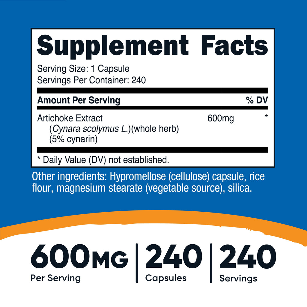 Artichoke Extract 600Mg, 240 Vegetarian Capsules - Non-Gmo Supplement