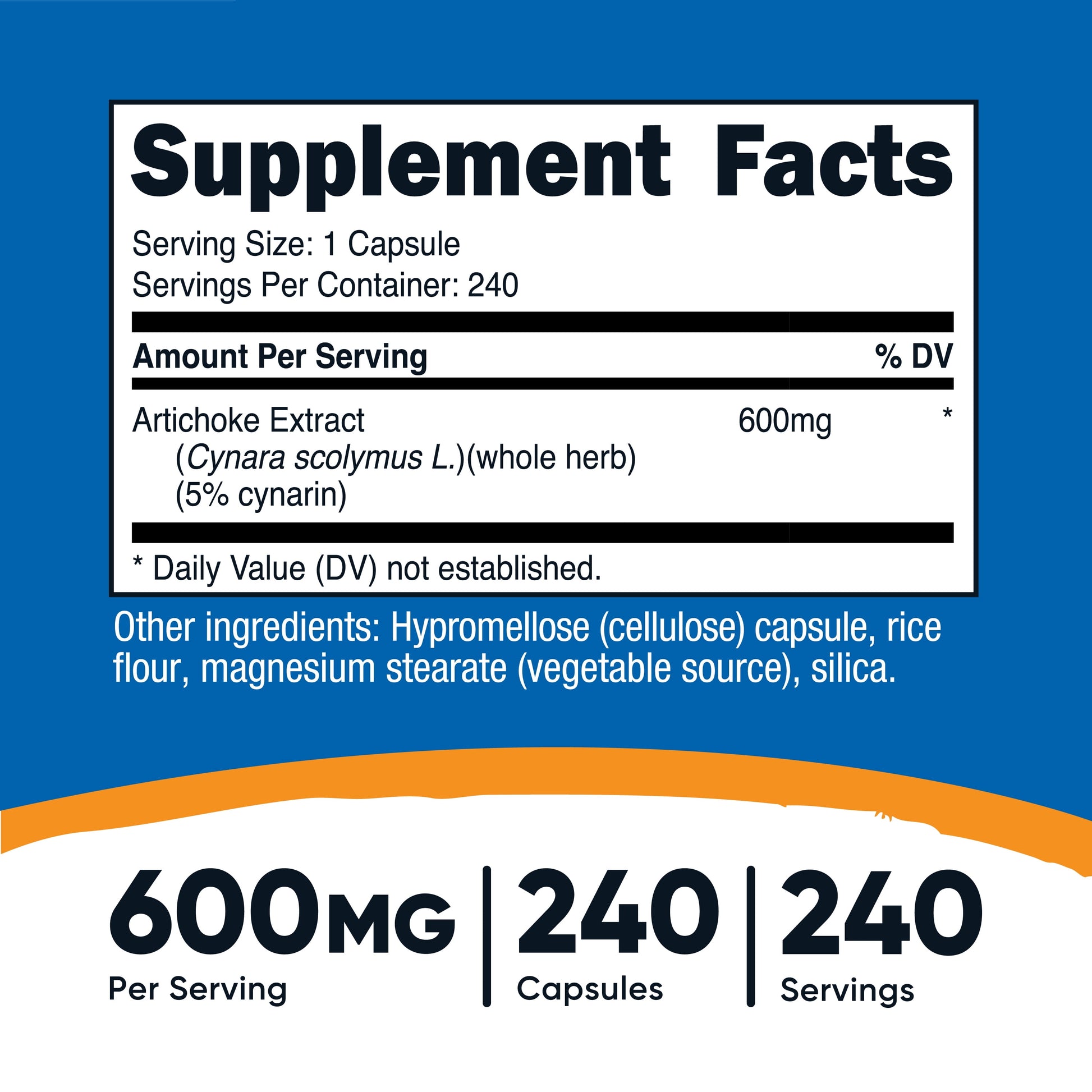 Artichoke Extract 600Mg, 240 Vegetarian Capsules - Non-Gmo Supplement