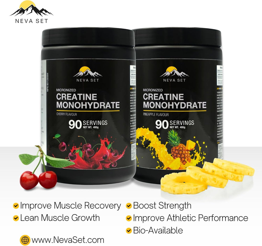 Nevaset Creatine Monohydrate, 3-Month Supply of 5000Mg Pineapple Flavor  Creatine Monohydrate! Creatine Supplement for Muscle Growth, Increased Strength, Enhanced Energy Output, Improved Athletic Performance, and Cognitive Health. 495G / 90 Servings.
