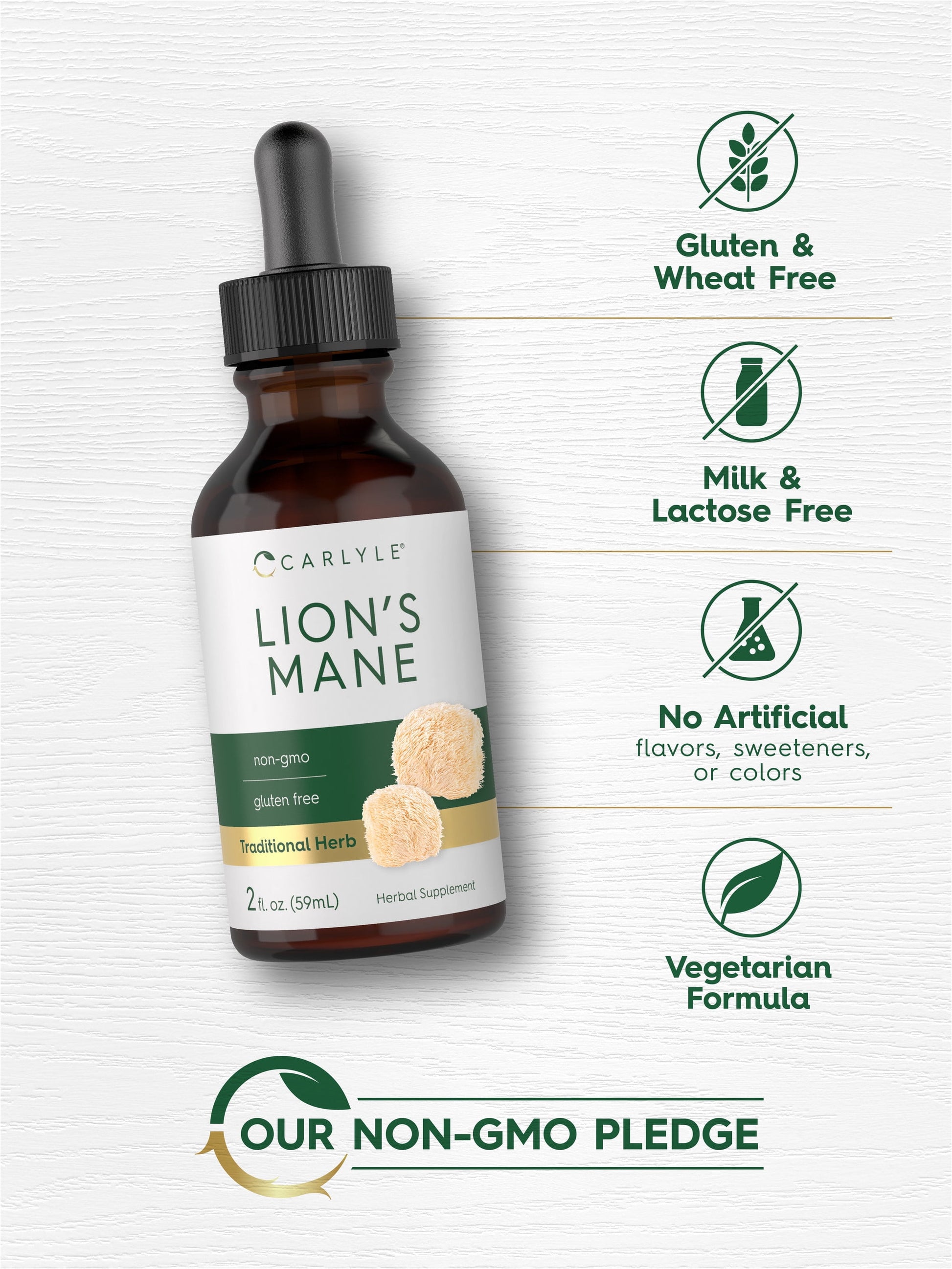Lions Mane Mushroom Supplement | 2 Fl Oz | Vegetarian | Non-Gmo, Gluten Free | by