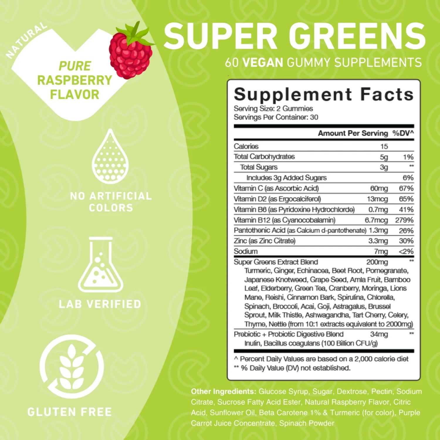 Spirulina Gummies – Daily Greens with Alfalfa, Spinach, Broccoli, Beet Root, Acai, Inulin Prebiotic Fiber, Super Greens Veggie Gummies – Non-Gmo, Gluten Free, Vegan – 60 Gummies