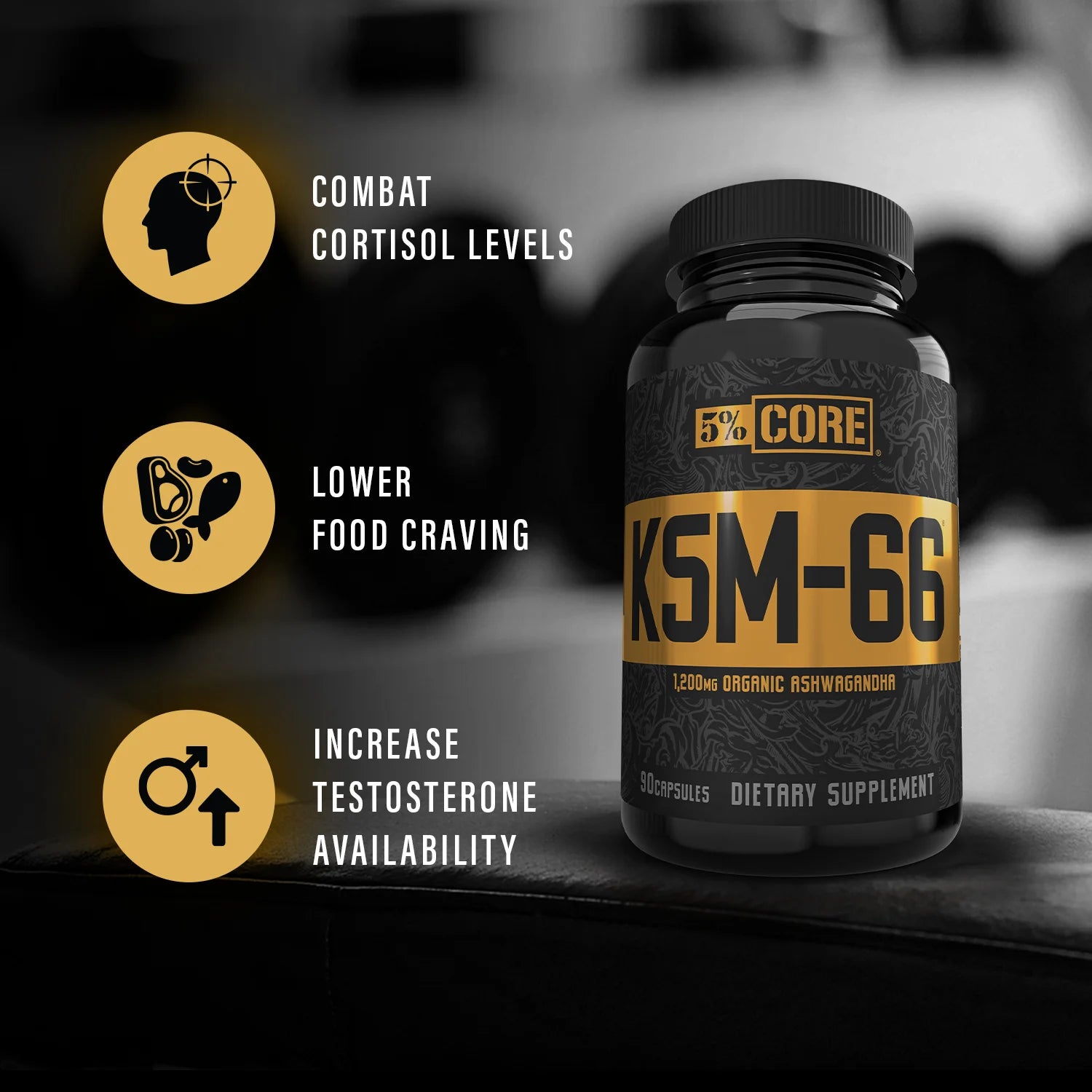 Core KSM-66 Ashwagandha Organic Root Powder Extract Supplement (45 Servings, 90 Capsules)
