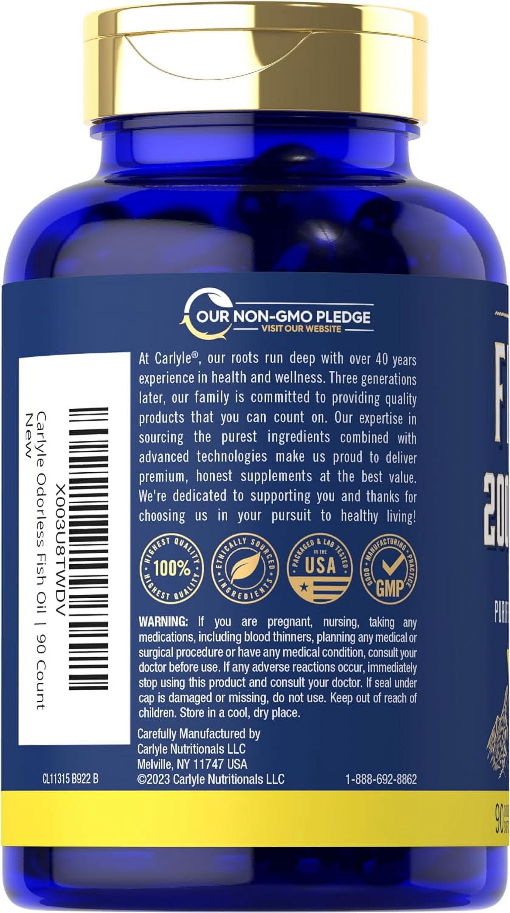 Fish Oil Pills 2000Mg | 600Mg Omega 3 | 90 Odorless Softgels | Lemon Flavored | by