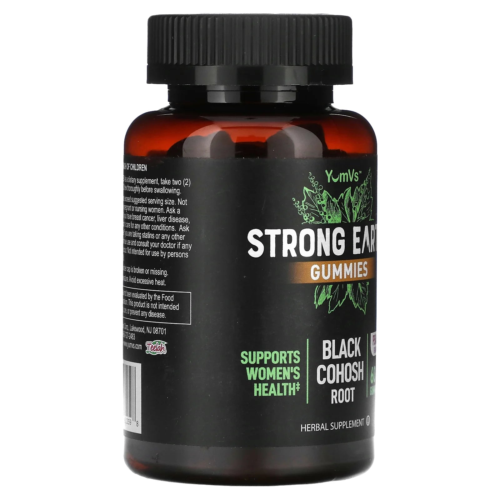 Yum V’S Kosher Strong Earth Black Cohosh Root Gummies - Peach Flavor 60 Gummies