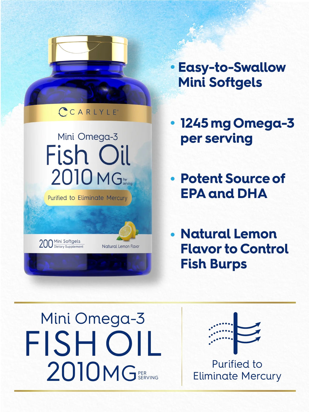 Mini Fish Oil Softgels | 2010Mg | 200 Omega-3 Pills | by