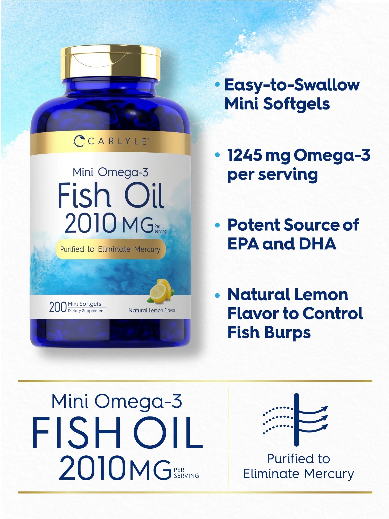 Mini Fish Oil Softgels | 2010Mg | 200 Omega-3 Pills | by
