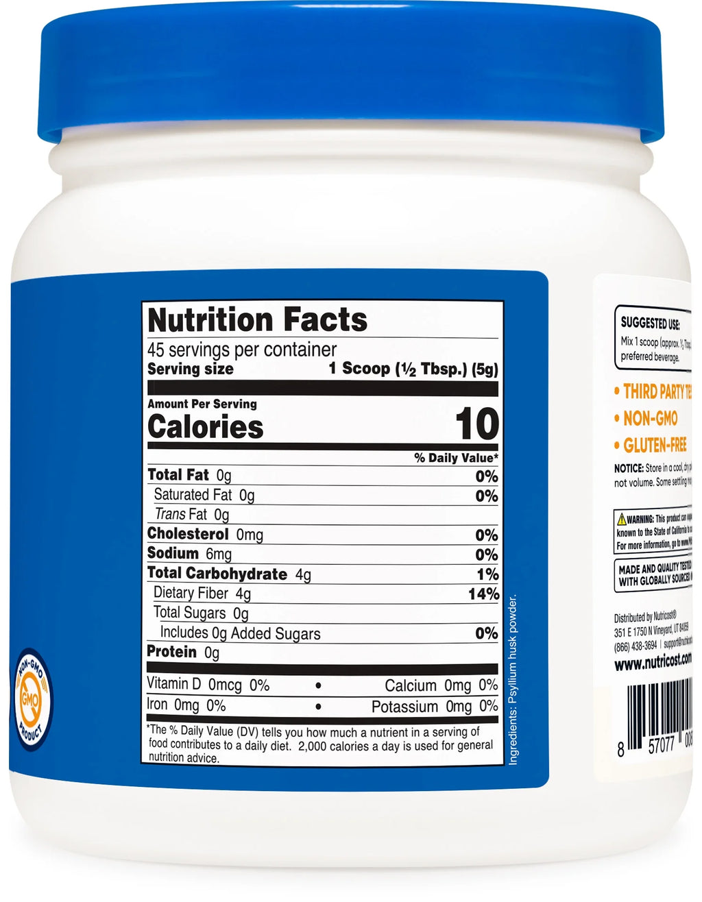 Psyllium Whole Husk Powder (8Oz) - Gluten Free & Non-Gmo Supplement