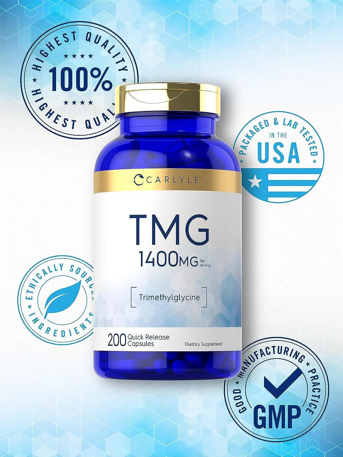 TMG Supplement | 1400Mg | 200 Trimethylglycine Quick Release Capsules | Non-Gmo & Gluten Free | by