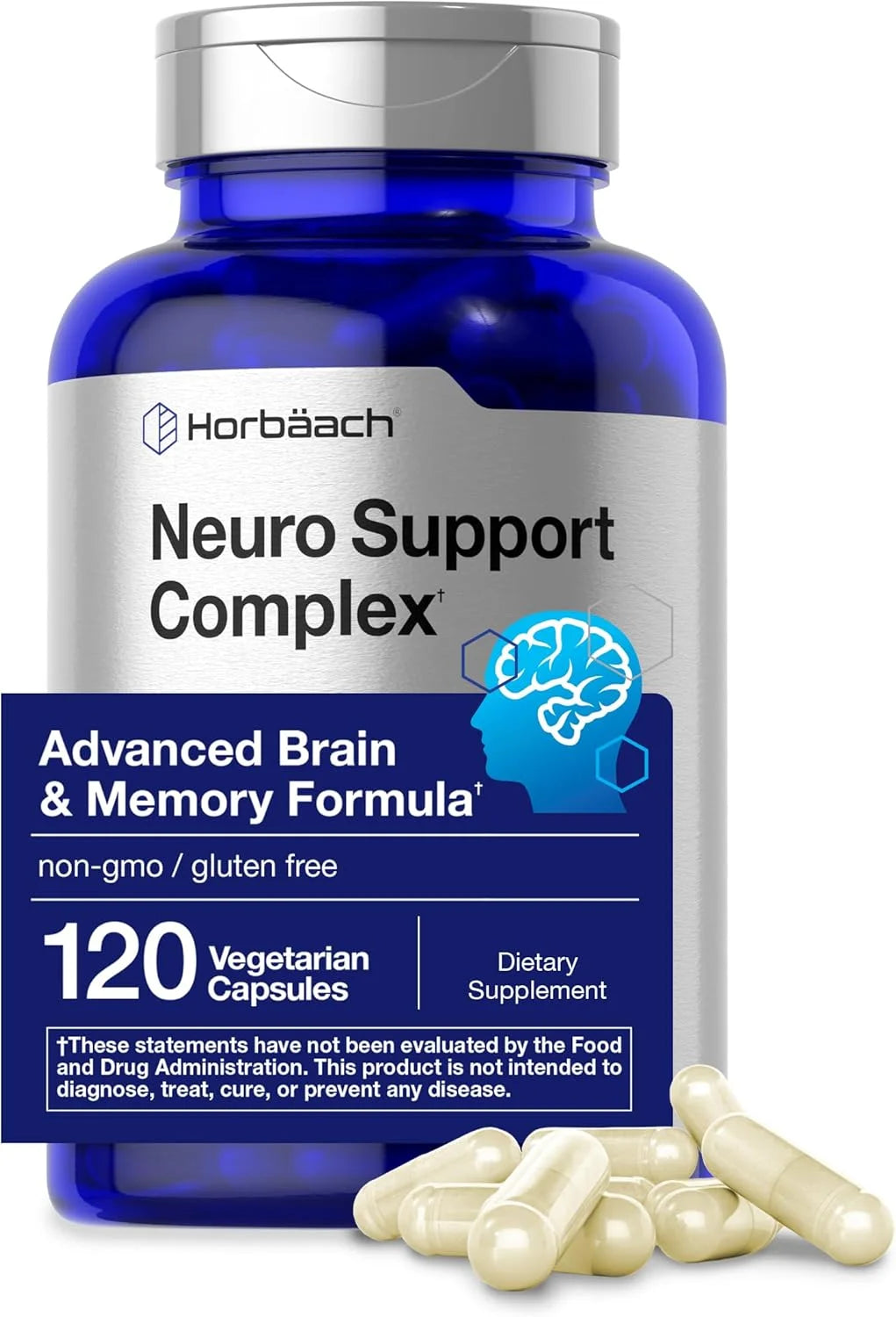 Brain Support Supplement | 120 Capsules | Vegetarian Formula for Men and Women | by