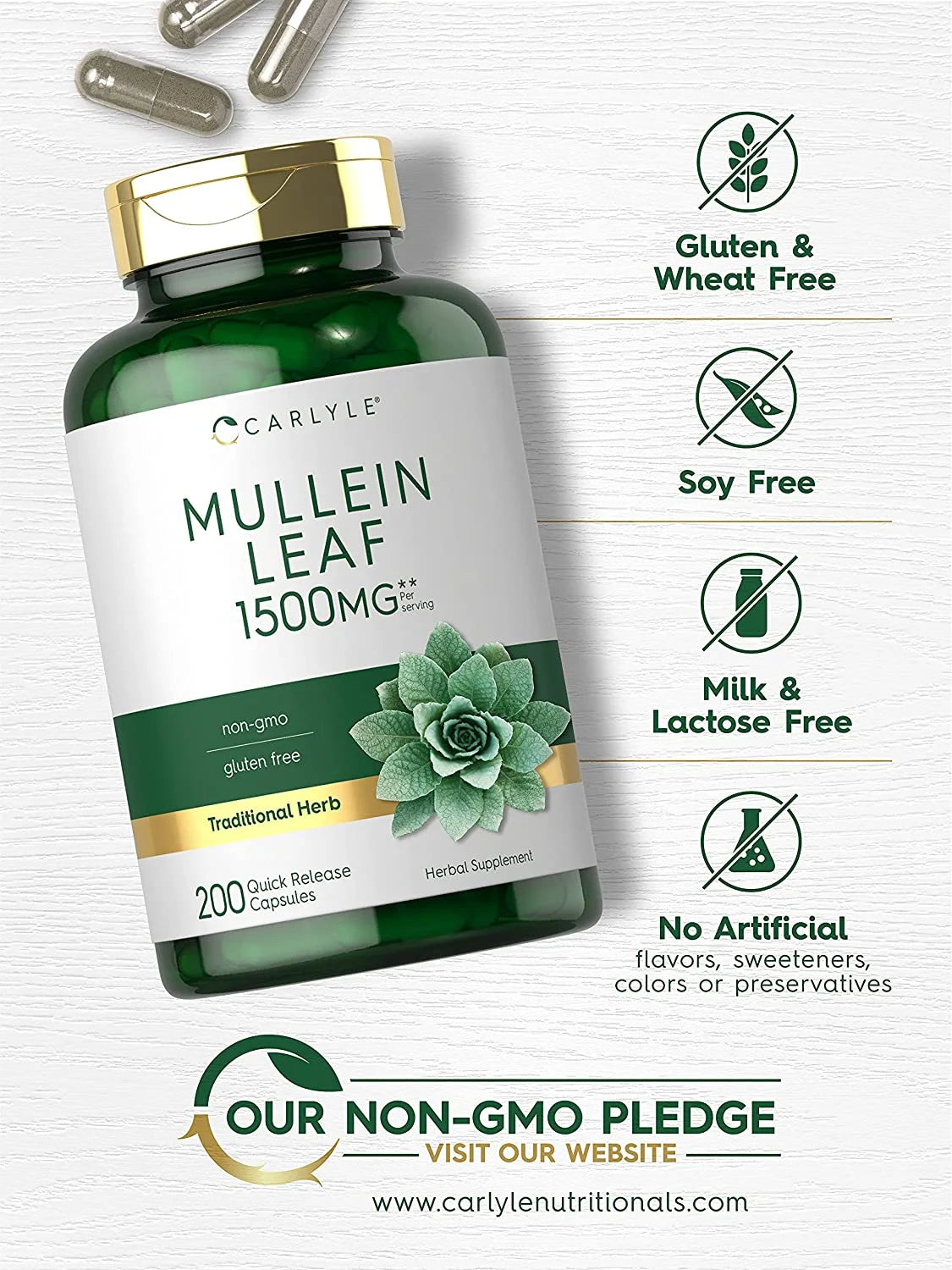 Mullein Leaf Extract 1500Mg | 200 Capsules for Men and Women | Verbascum Thapsus | by