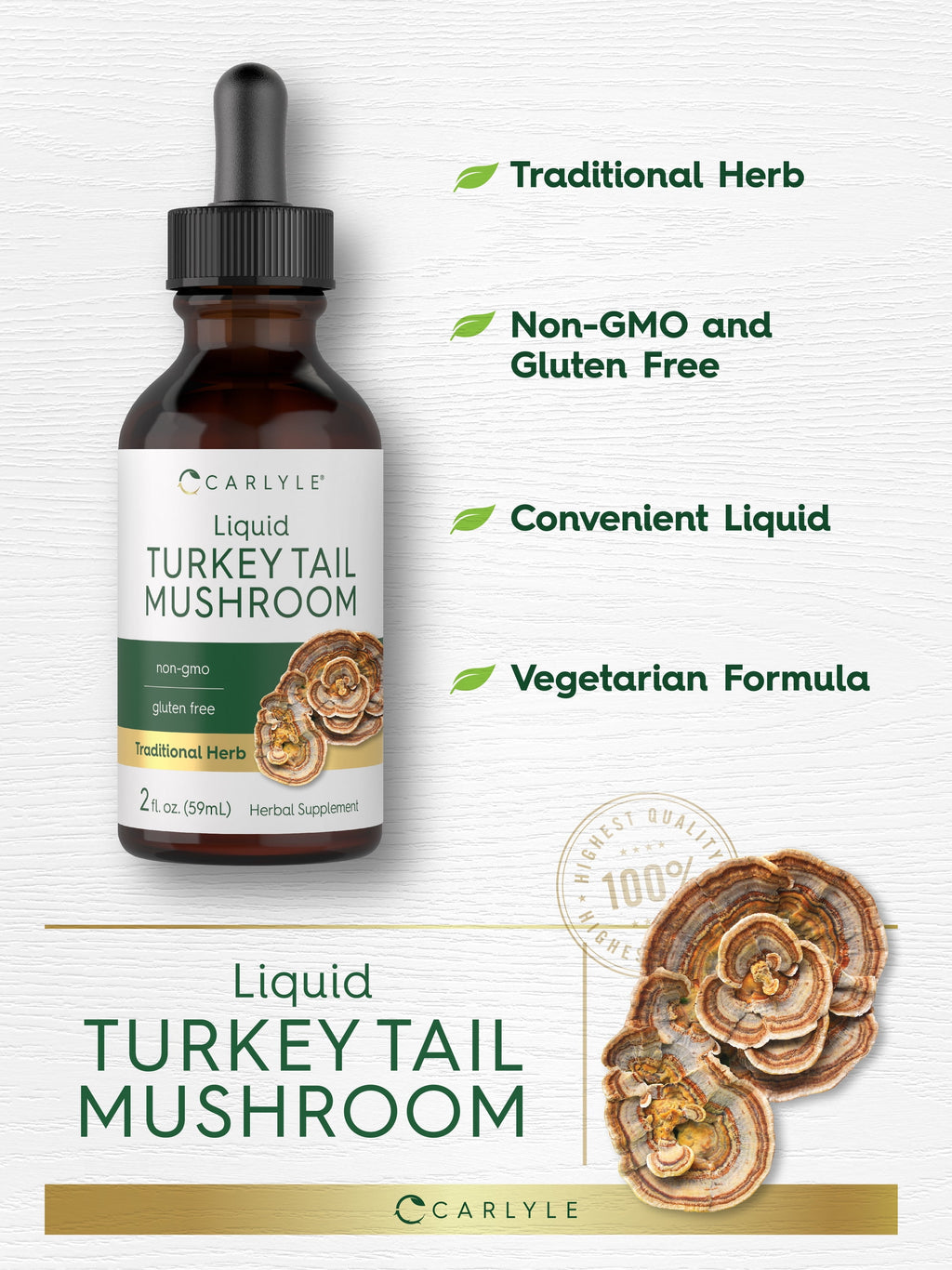 Turkey Tail Mushroom Liquid Extract | 2 Fl Oz | Vegetarian Tincture | Non-Gmo, Gluten Free | by