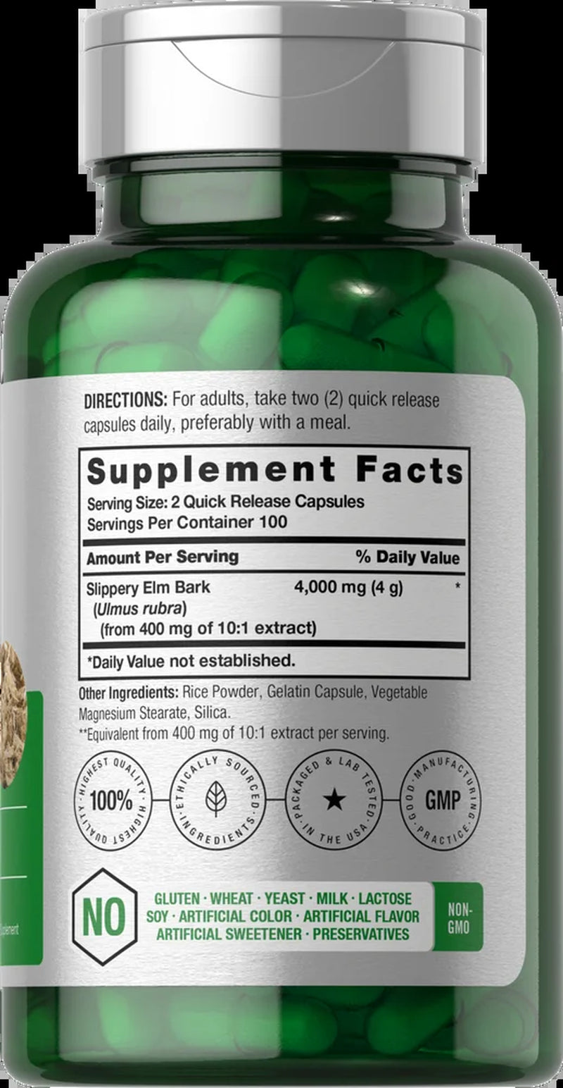 Slippery Elm Bark Extract | 4000Mg | 200 Capsules for Men and Women | by