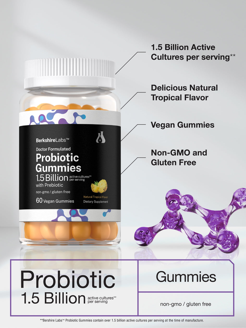 Probiotic Gummies | 60 Count | for Women and Men | Tropical Flavor | by
