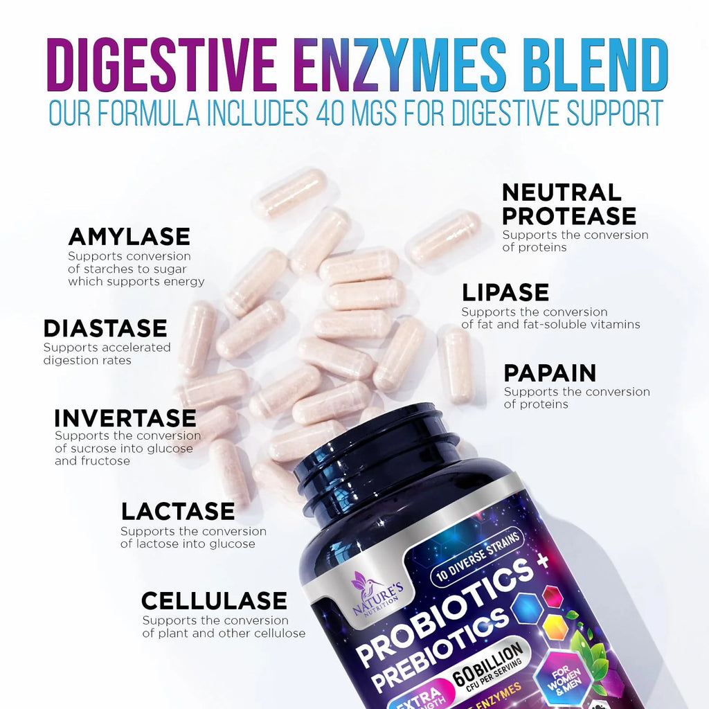 Daily Probiotic for Women & Men 60 Billion CFU 10 Strains Supplement Lactobacillus Probiotics - Digestive Gut & Immune Health Support - Supports Occasional Constipation, Gas & Bloating - 60 Capsules