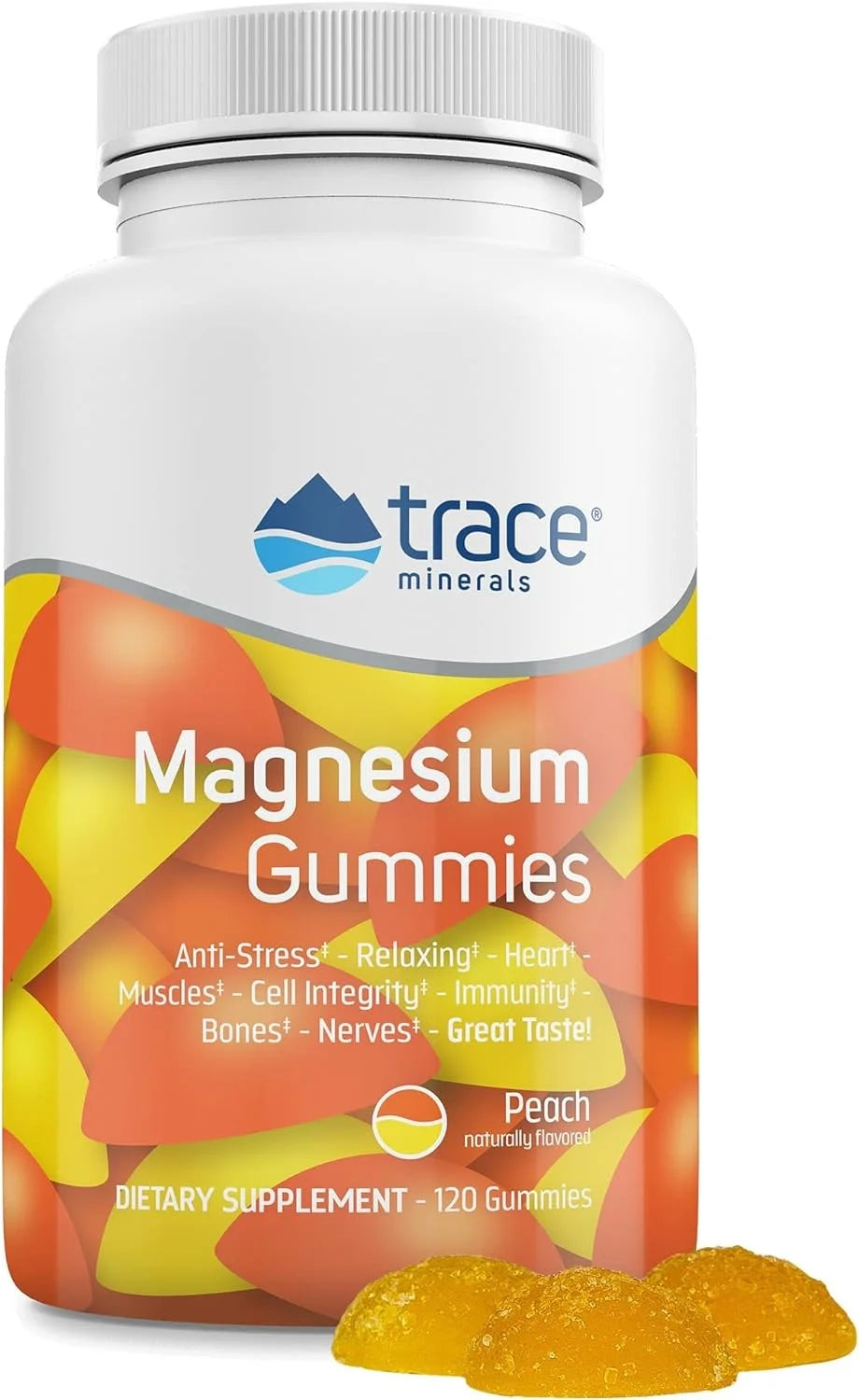 | Magnesium Gummies (120Ct) Low Sugar | 84 Mg Magnesium Citrate | Natural Sleep, Muscle, Mood and Digestive Support | for Adults & Kids | Peach