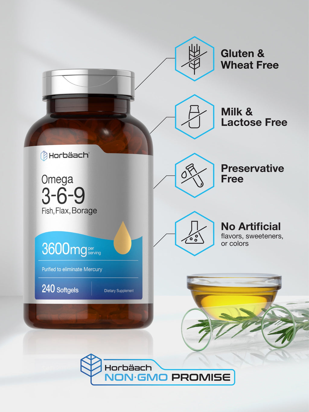 Triple Omega 3-6-9 240 Softgels | from Fish, Flaxseed, Borage Oils | Non-Gmo & Gluten Free | by