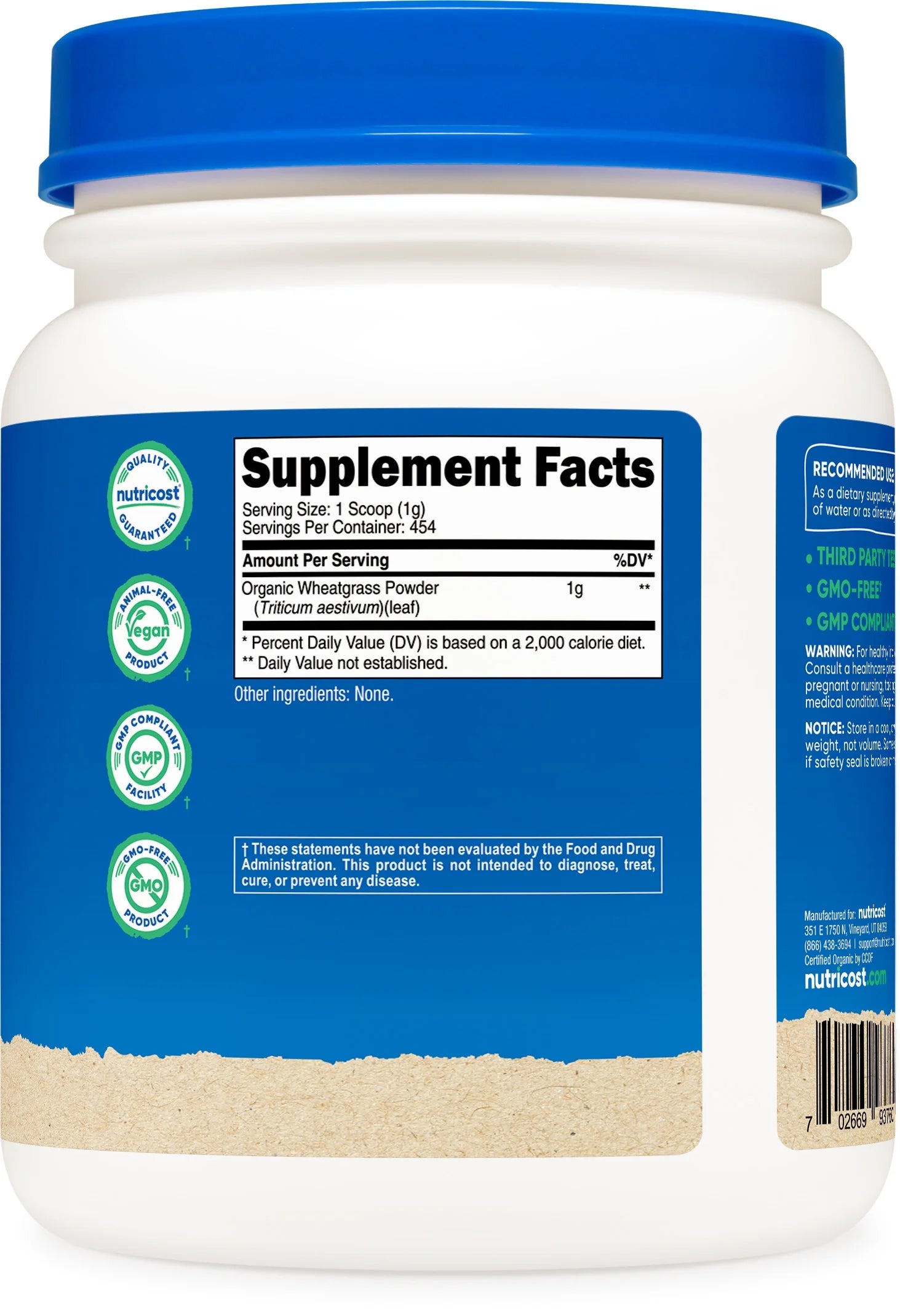 Organic Wheatgrass Powder 1 Lb, Non-Gmo, Gluten Free Supplement