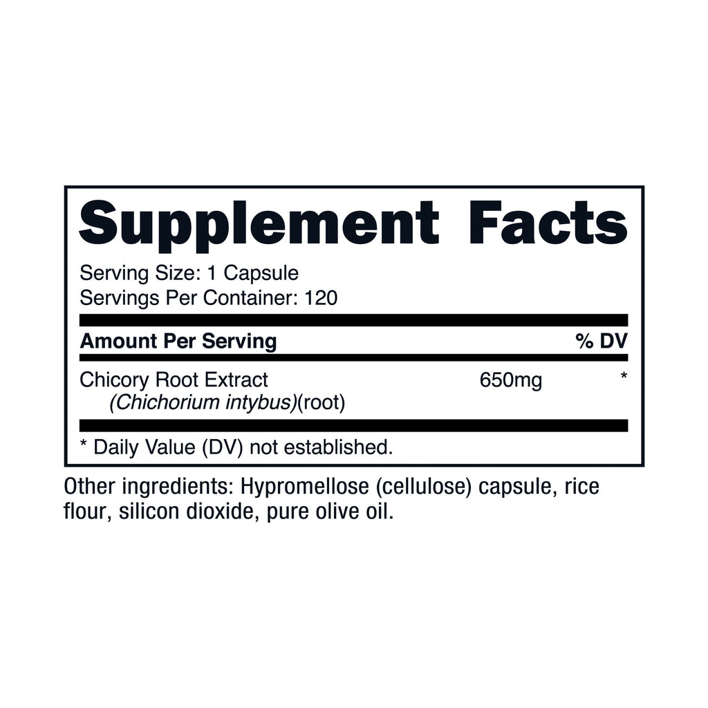 Chicory Root 650Mg 120 Capsules - Non-Gmo, Gluten Free, Vegetarian Supplement