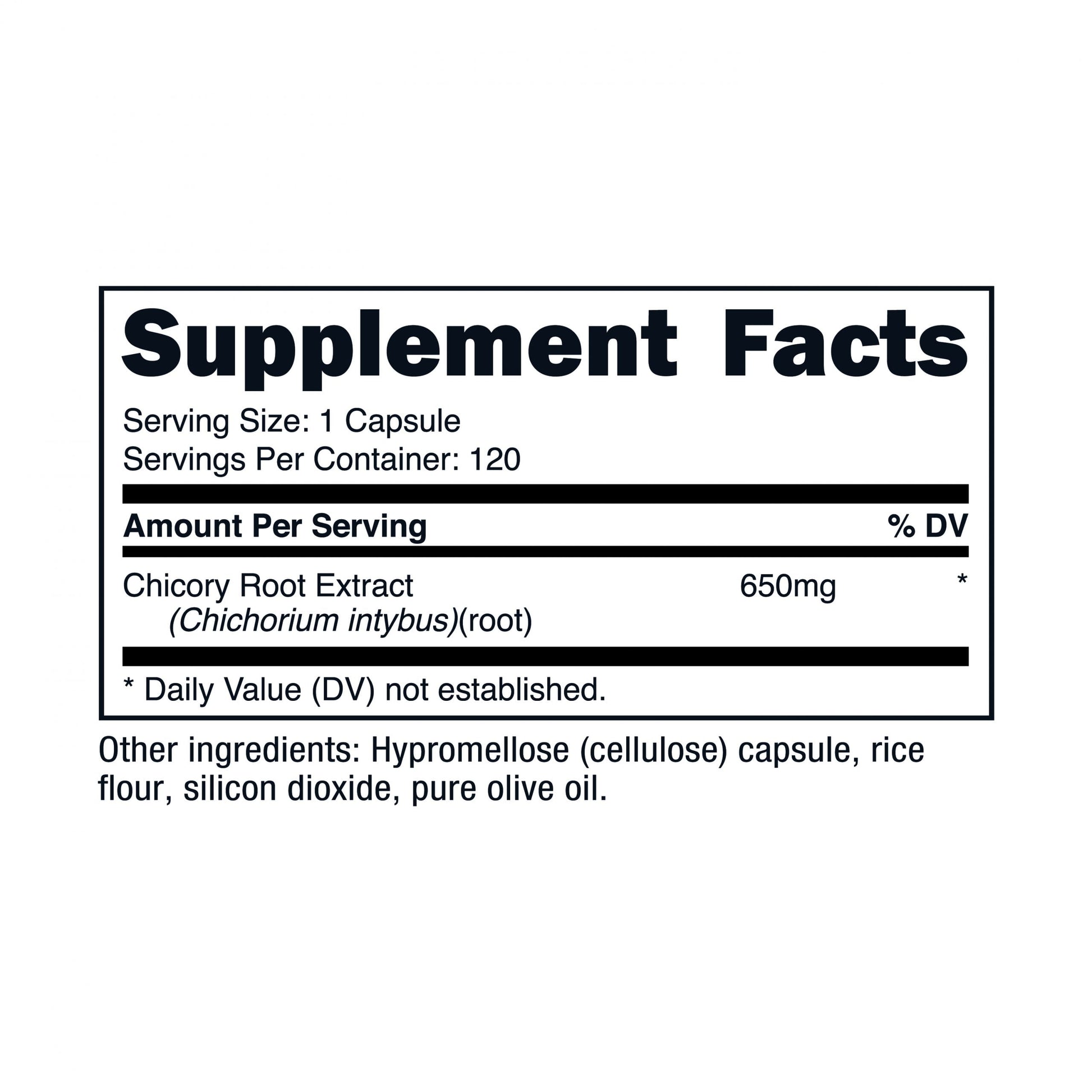 Chicory Root 650Mg 120 Capsules - Non-Gmo, Gluten Free, Vegetarian Supplement