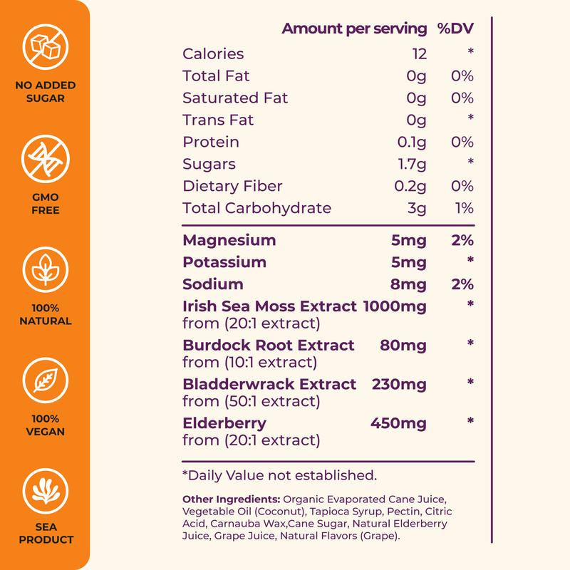 Trueseamoss Sea Moss Gummies – with Burdock Root & Bladderwrack – Non-Gmo, 60 Gummies – Rich in Minerals & Vitamins – Supports Immunity, Improves Digestion, Boosts Energy, Promotes Skin & Hair Health