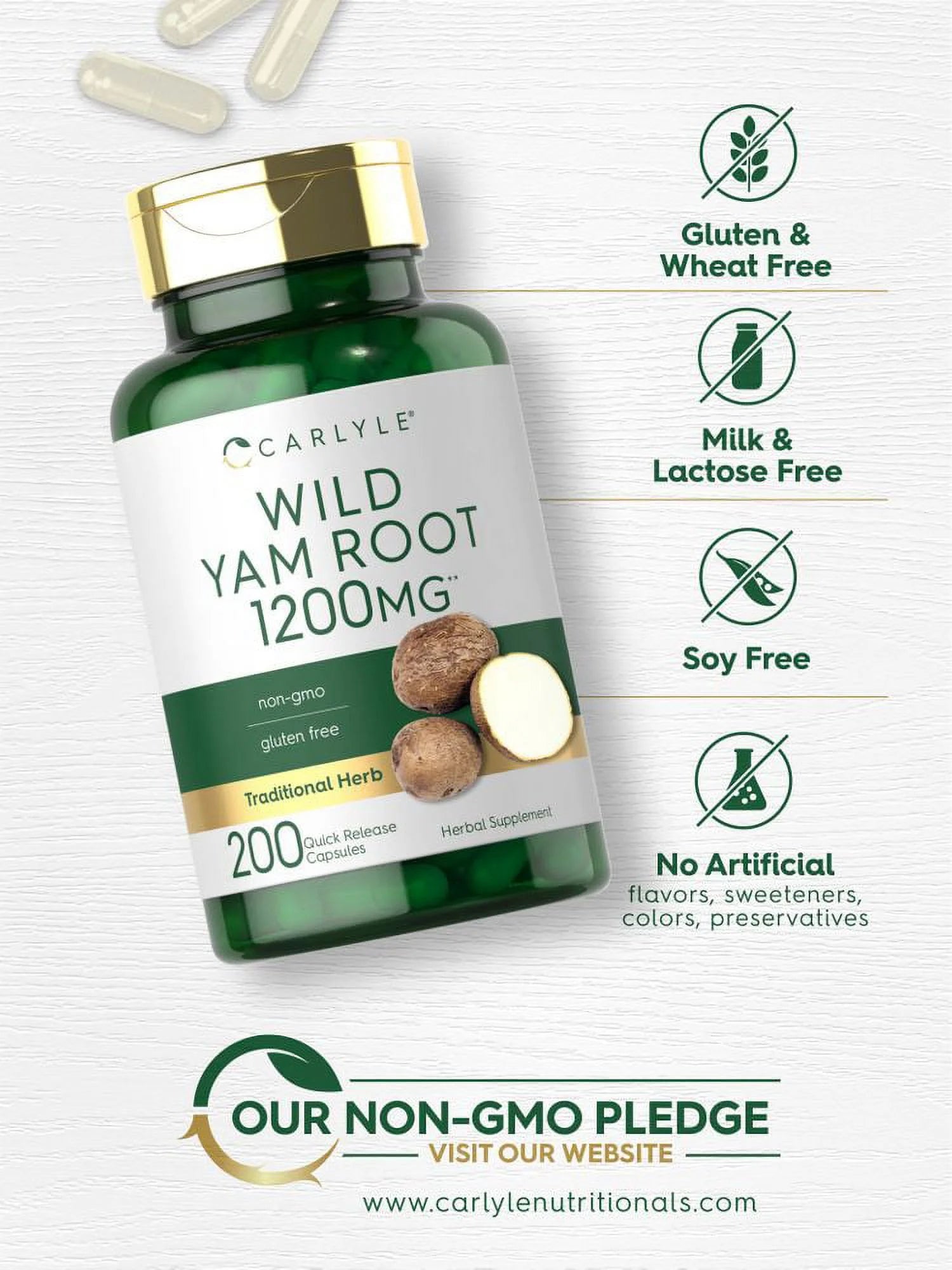 Wild Yam Root Capsules | 1200Mg | 200 Count | by