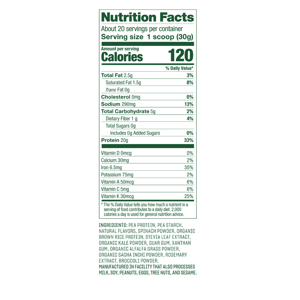 Plant Protein & Greens Powder, Vanilla, 20G Protein, 1.4Lb, 21.7Oz