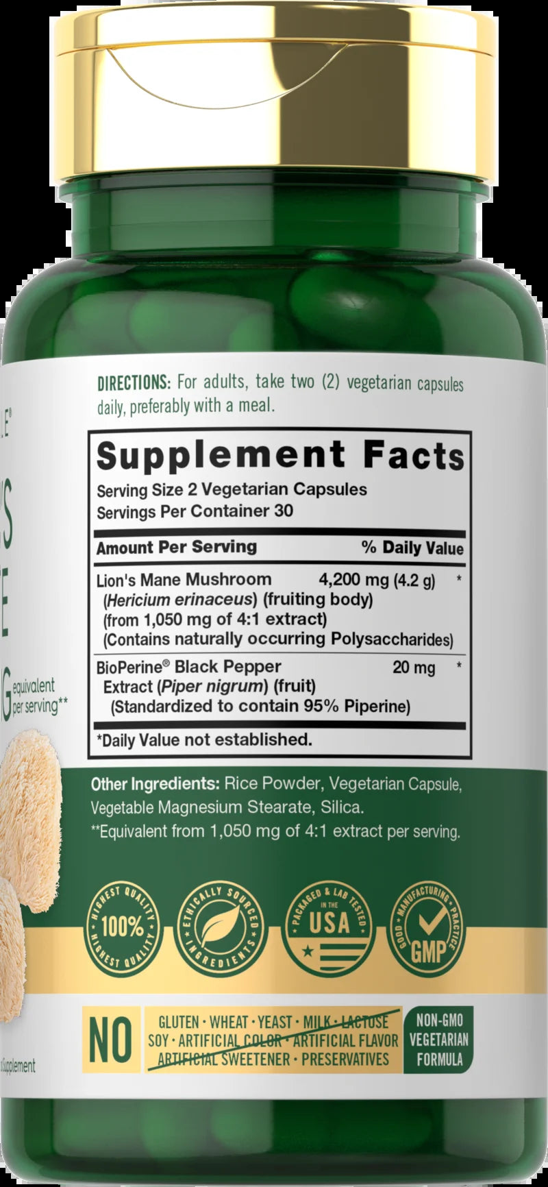 Lions Mane Supplement Capsules | 4200Mg | 60 Count | Vegetarian, Non-Gmo & Gluten Free | by