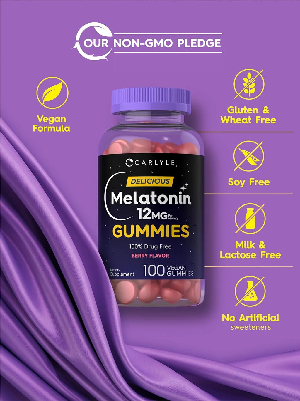 Melatonin 12Mg | 100 Vegan Gummies | Berry Flavor | for Men and Women | by