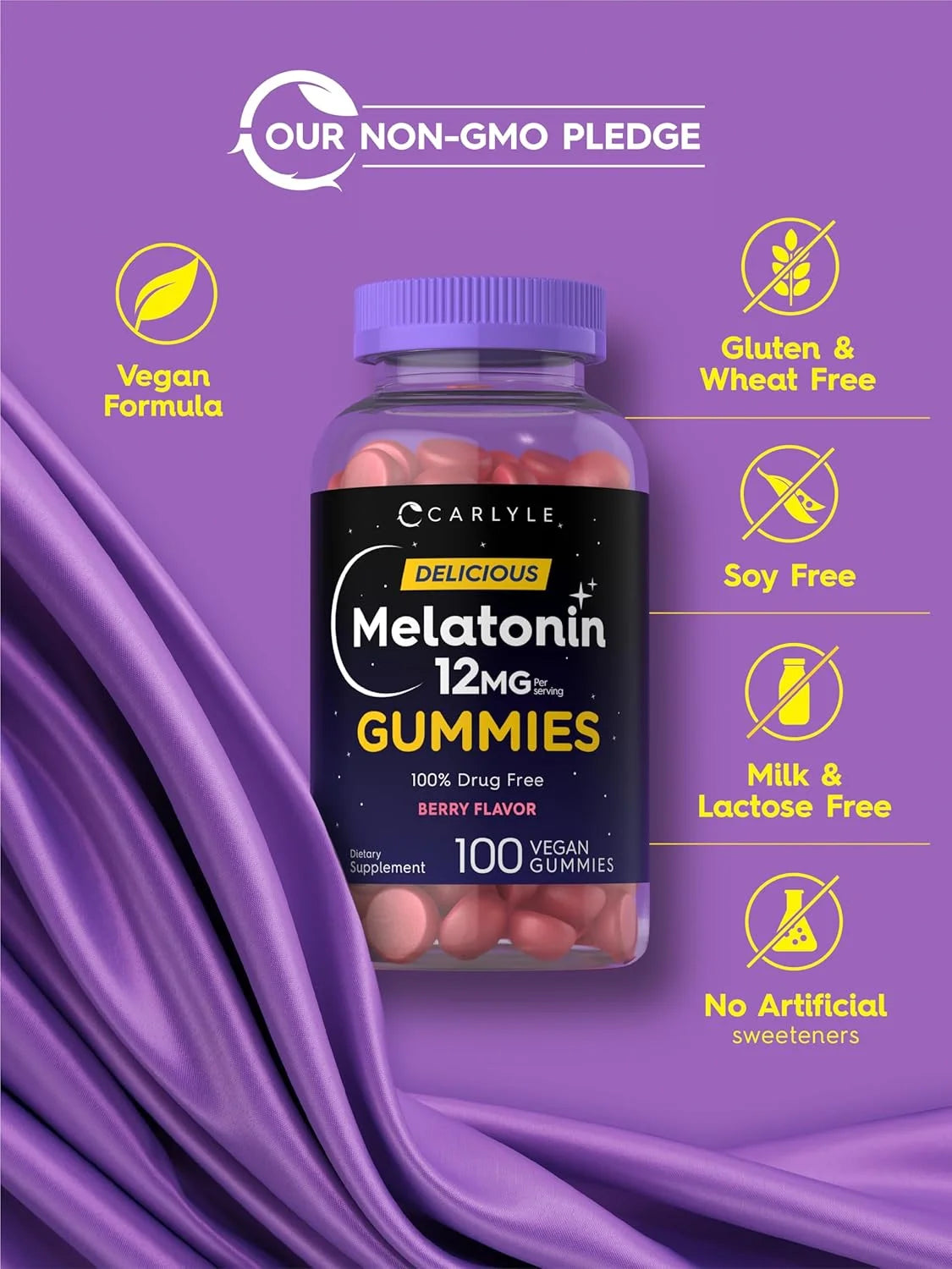 Melatonin 12Mg | 100 Vegan Gummies | Berry Flavor | for Men and Women | by