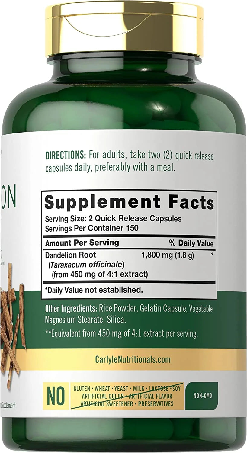 Dandelion Root Extract Supplement | 1800Mg | 300 Capsules | by