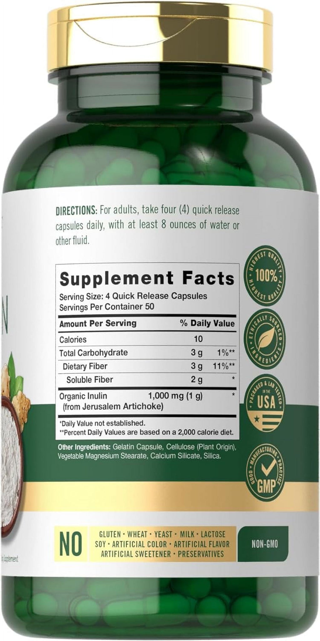 Inulin Powder Capsules | 200 Count | Non-Gmo and Gluten Free Supplement | by