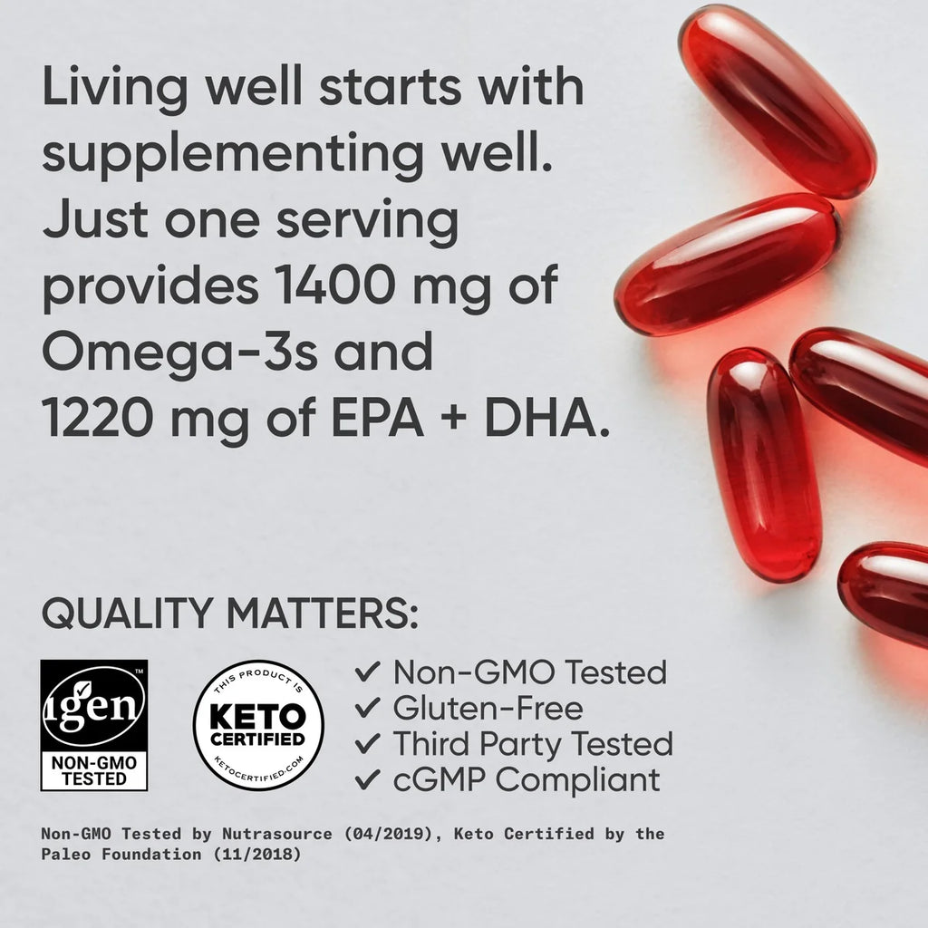 ® Keto Omega 1250Mg Fish Oil EPA DHA Astaxanthin Krill MCT Oil (120 Softgels)