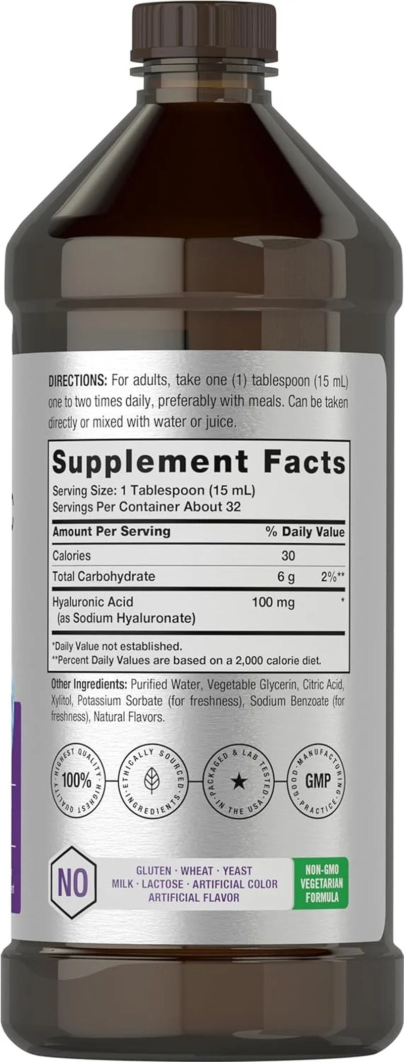 Liquid Hyaluronic Acid Supplement | 100 Mg | 16 Oz | Mixed Berry Flavor | by