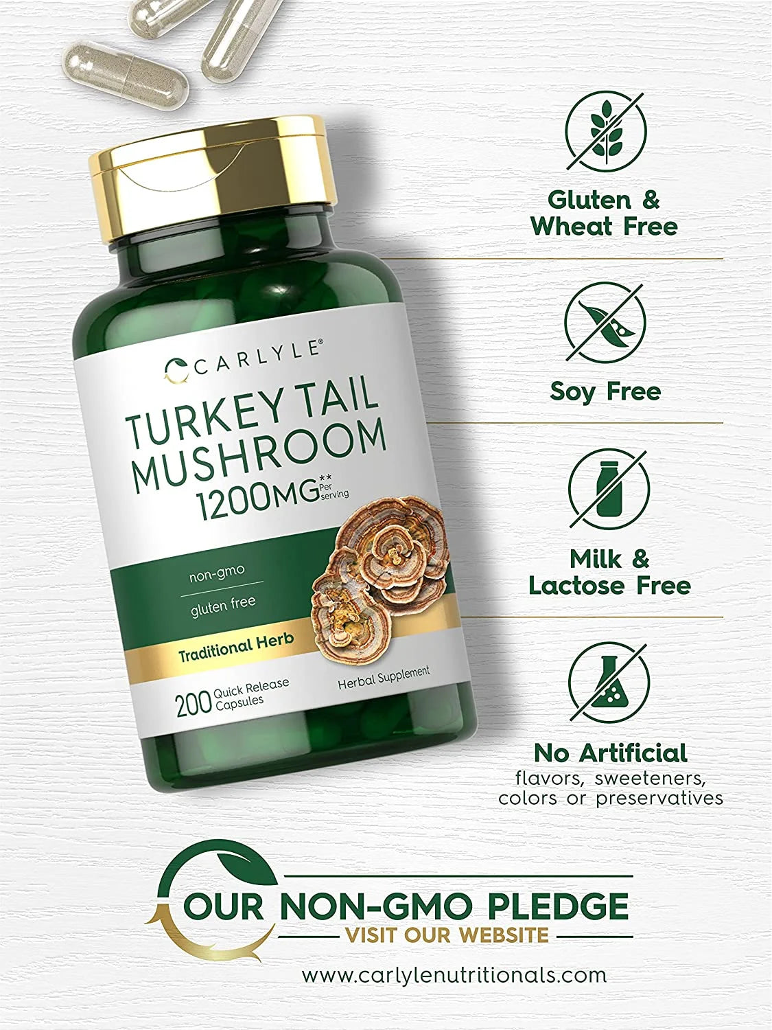 Turkey Tail Mushroom Extract | 1200Mg | 200 Capsules | by