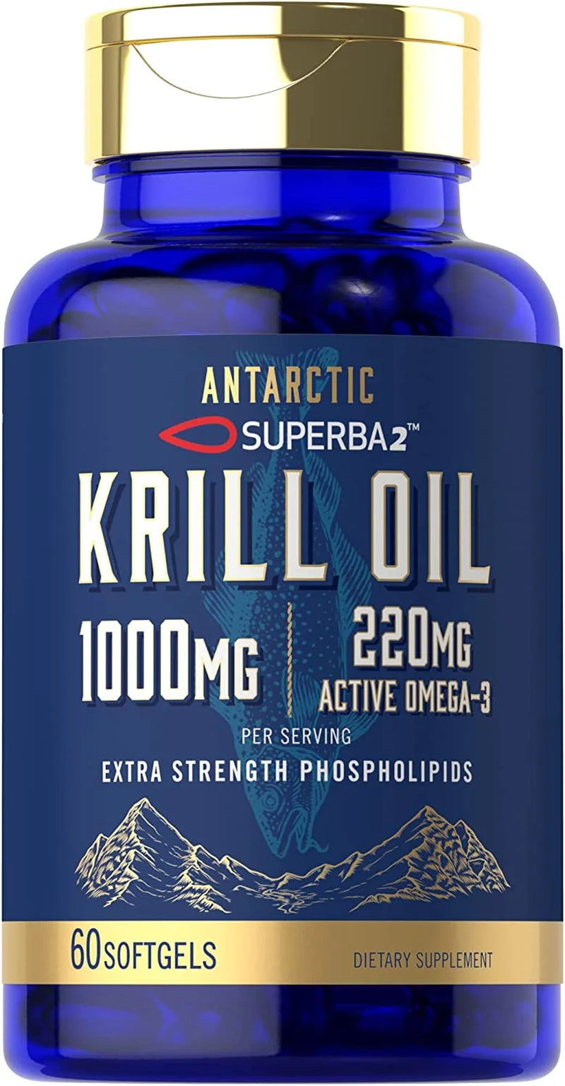 Antarctic Krill Oil 1000Mg Softgels | 60 Count | Superba Krill Oil Supplement | Omega 3, EPA, DHA, Phospholipids