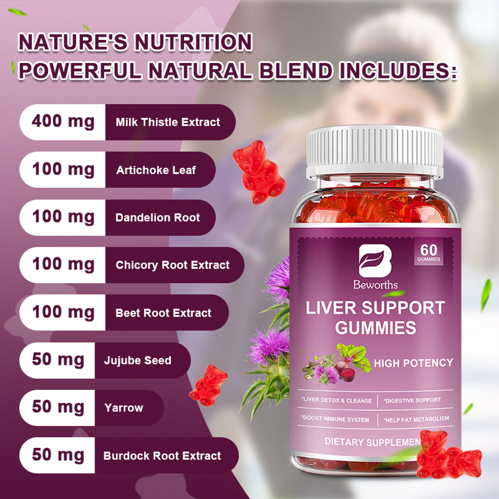 Liver Support Gummies, with Milk Thistle Extract Support Liver Cleanse Detox & Repair, Liver Health, 60 Gummies