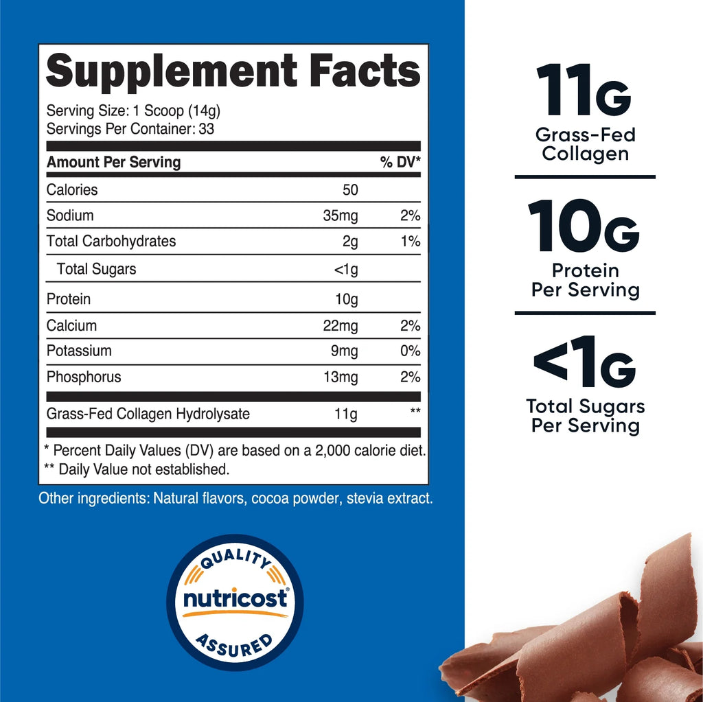 Grass-Fed Collagen Powder 1LB (Chocolate) - Non-Gmo, Gluten Free Supplement
