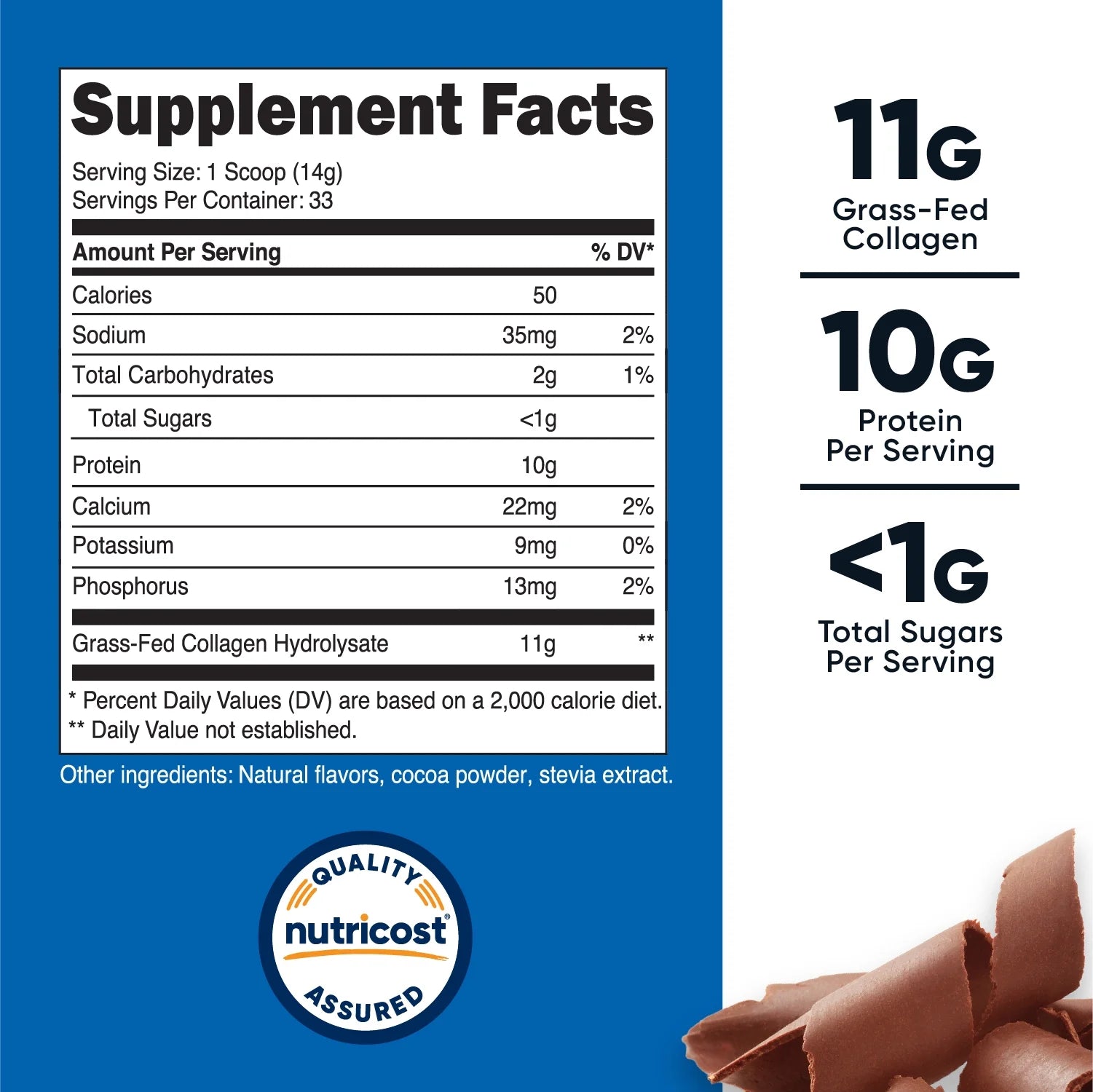 Grass-Fed Collagen Powder 1LB (Chocolate) - Non-Gmo, Gluten Free Supplement